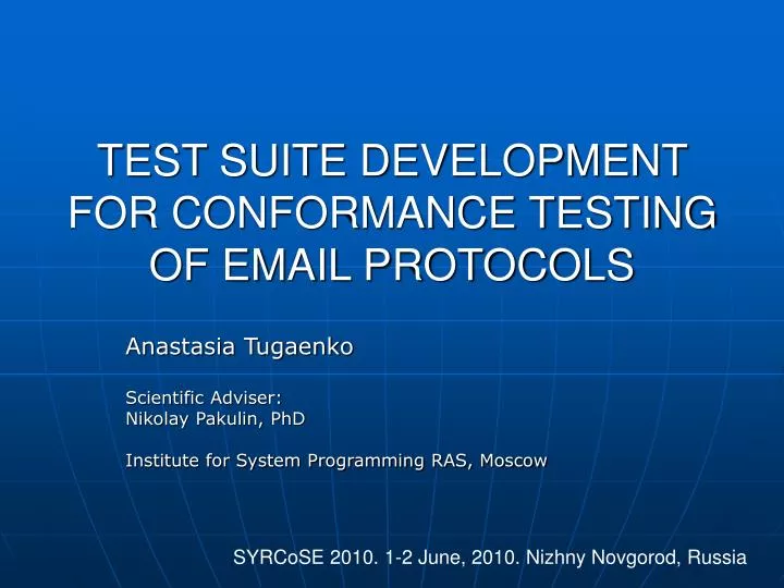 test suite development for conformance testing of email protocols
