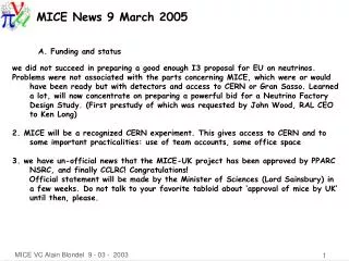 MICE News 9 March 2005