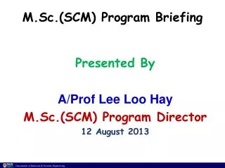 M.Sc.(SCM) Program Briefing