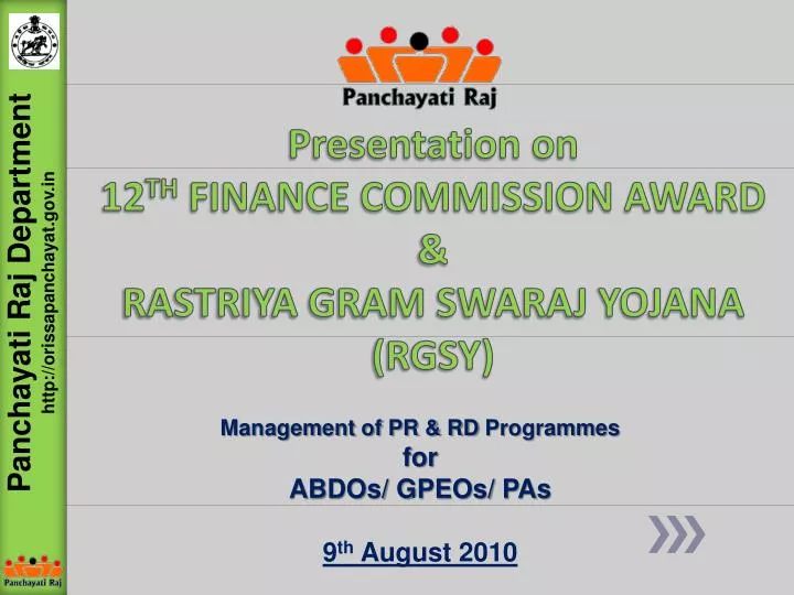 presentation on 12 th finance commission award rastriya gram swaraj yojana rgsy