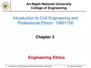 Introduction to Civil Engineering and Professional Ethics − 10601100