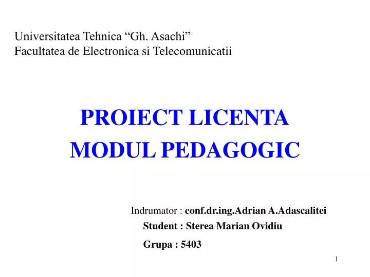 universitatea tehnica gh asachi facultatea de electronica si telecomunicatii