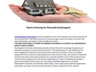 Need of Housing for Physically Handicapped