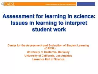 Assessment for learning in science: Issues in learning to interpret student work