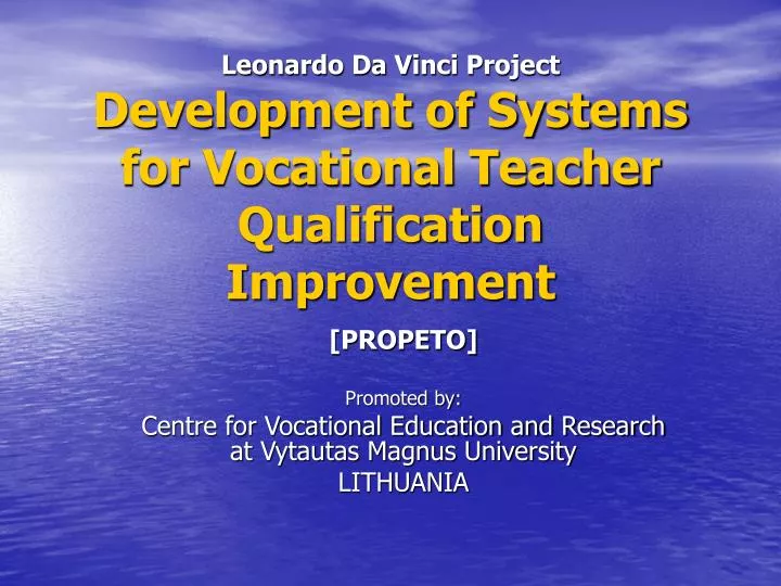 leonardo da vinci project development of systems for vocational teacher qualification improvement