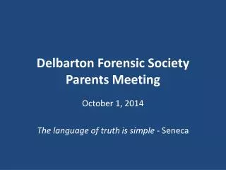 Delbarton Forensic Society Parents Meeting
