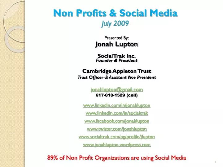 non profits social media july 2009