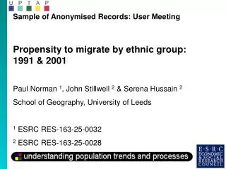 Sample of Anonymised Records: User Meeting Propensity to migrate by ethnic group: 1991 &amp; 2001