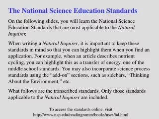 The National Science Education Standards