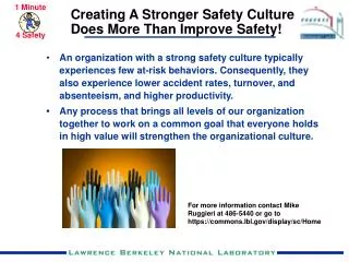 Creating A Stronger Safety Culture Does More Than Improve Safety!