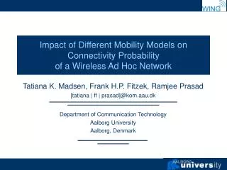 Impact of Different Mobility Models on Connectivity Probability of a Wireless Ad Hoc Network