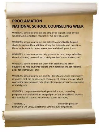 PROCLAMATION NATIONAL SCHOOL COUNSELING WEEK