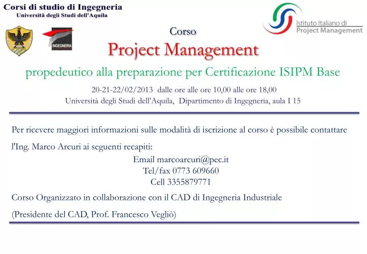 corso project management propedeutico alla preparazione per certificazione isipm base