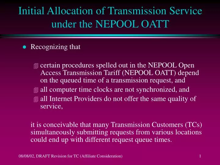 initial allocation of transmission service under the nepool oatt