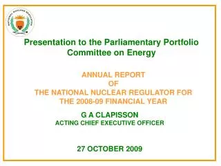 Presentation to the Parliamentary Portfolio Committee on Energy