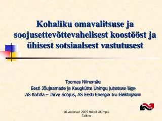 kohaliku omavalitsuse ja soojusettev ttevahelisest koost st ja hisest sotsiaalsest vastutusest