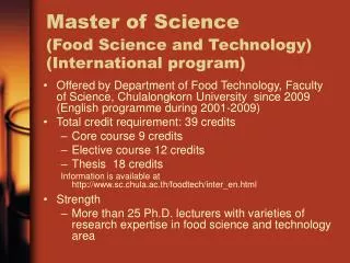Master of Science (Food Science and Technology) (International program)