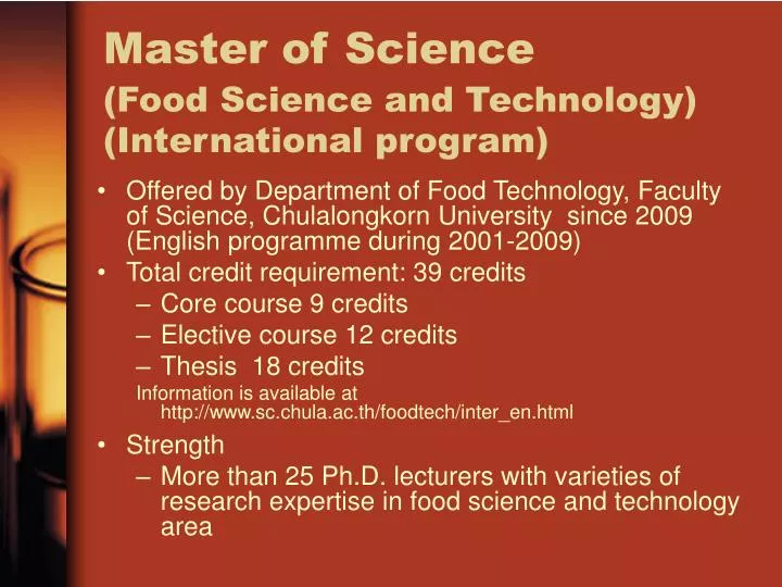 master of science food science and technology international program