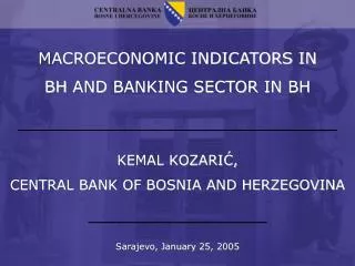 MACROECONOMIC INDICATORS IN BH AND BANKING SECTOR IN BH