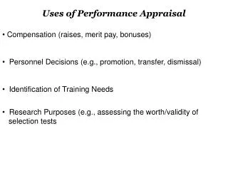 Uses of Performance Appraisal