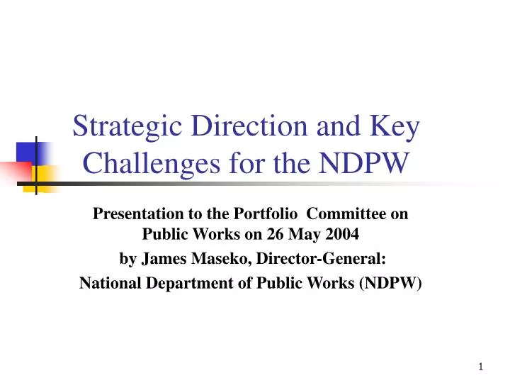 strategic direction and key challenges for the ndpw