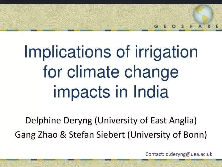implications of irrigation for c limate c hange i mpacts in india