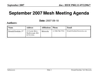 September 2007 Mesh Meeting Agenda