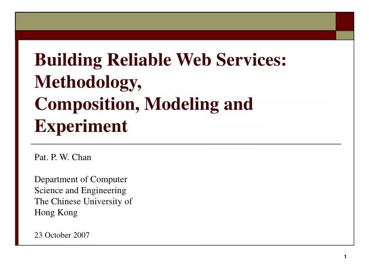 building reliable web services methodology composition modeling and experiment