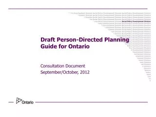 Draft Person-Directed Planning Guide for Ontario