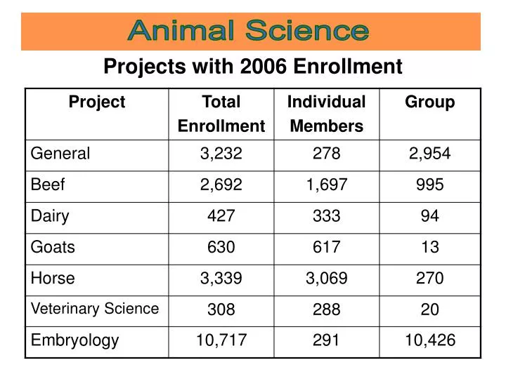 projects with 2006 enrollment