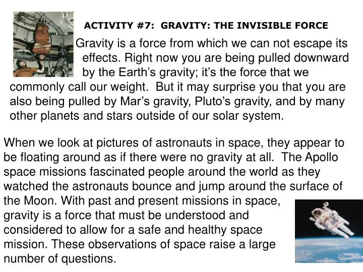 PPT - ACTIVITY #7: GRAVITY: THE INVISIBLE FORCE PowerPoint Presentation -  ID:5913870