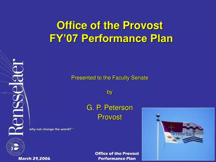office of the provost fy 07 performance plan