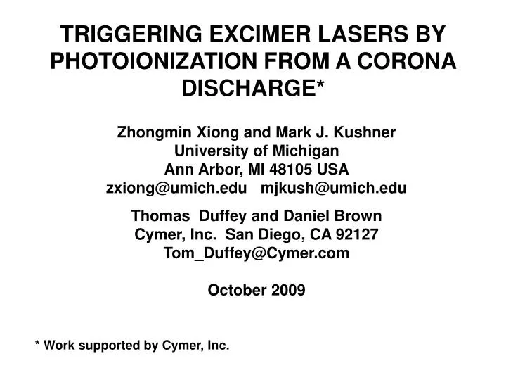 triggering excimer lasers by photoionization from a corona discharge