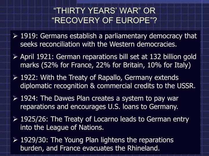 thirty years war or recovery of europe