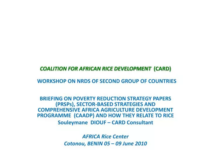 coalition for african rice development card workshop on nrds of second group of countries