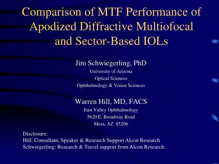 comparison of mtf performance of apodized diffractive multiofocal and sector based iols