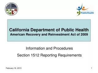 California Department of Public Health American Recovery and Reinvestment Act of 2009