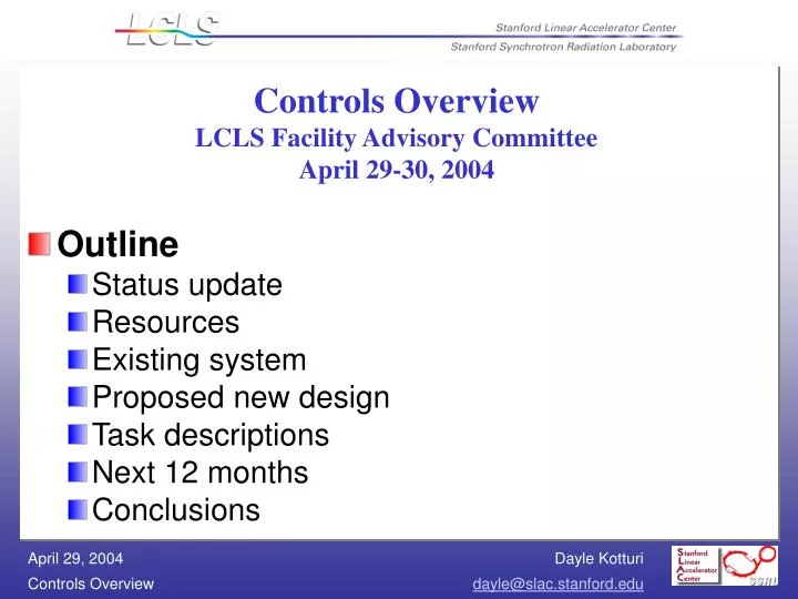 controls overview lcls facility advisory committee april 29 30 2004