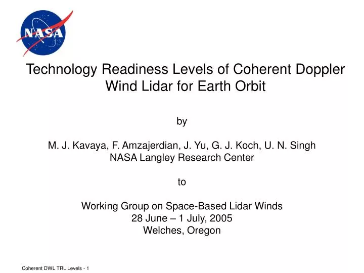 technology readiness levels of coherent doppler wind lidar for earth orbit