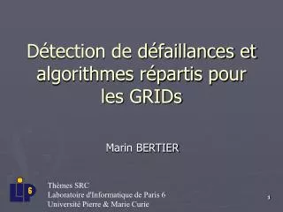 d tection de d faillances et algorithmes r partis pour les grids