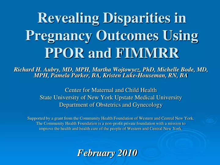 revealing disparities in pregnancy outcomes using ppor and fimmrr