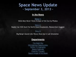 Space News Update - September 3, 2013 -