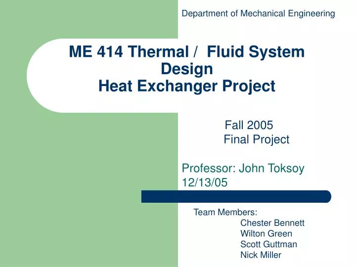 me 414 thermal fluid system design heat exchanger project