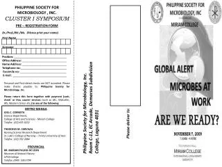 Philippine Society for Microbiology, Inc. Room C-11, EC Arcade, Demarses Subdivision