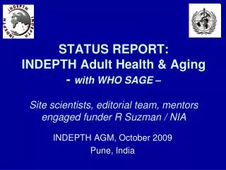 INDEPTH AGM, October 2009 Pune, India