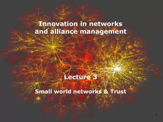Innovation in networks and alliance management Lecture 3 Small world networks &amp; Trust
