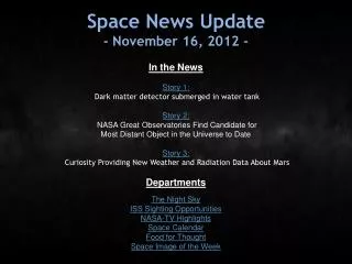 Space News Update - November 16, 2012 -