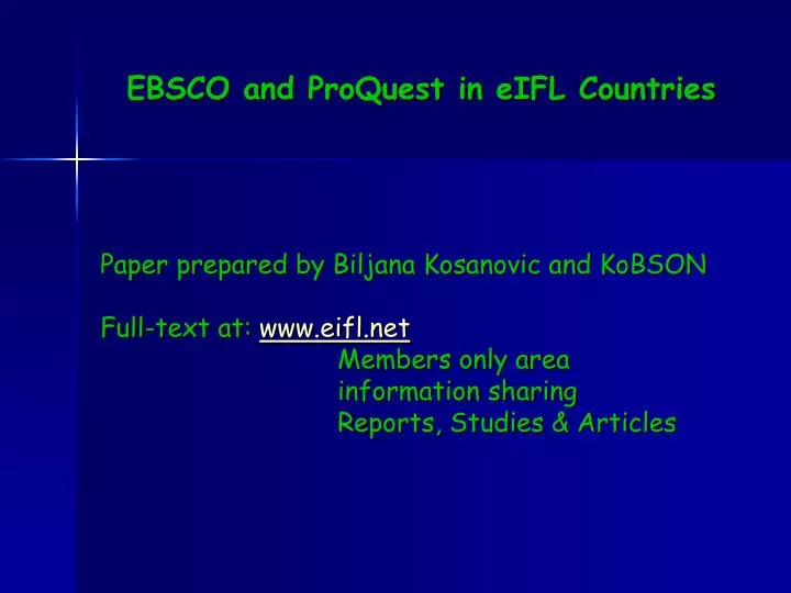 ebsco and proquest in eifl countries