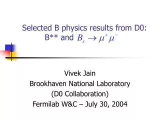 Selected B physics results from D0: B** and