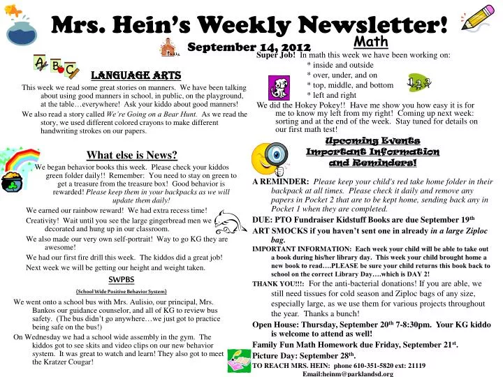 mrs hein s weekly newsletter september 14 2012